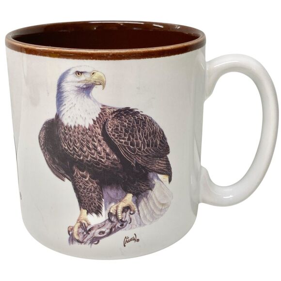 Vtg Al Agnew Bald Eagle Coffee Mug Cup Ceramic Signed 1997 Wildlife Collection - Picture 1 of 10